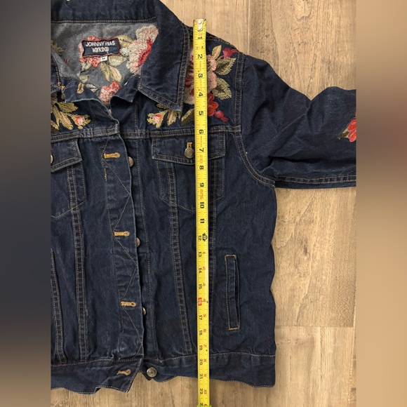 JOHNNY WAS WORKSHOP “Desi” Dark Blue Denim Floral Embroidered Jean Jacket - Picture 6 of 11